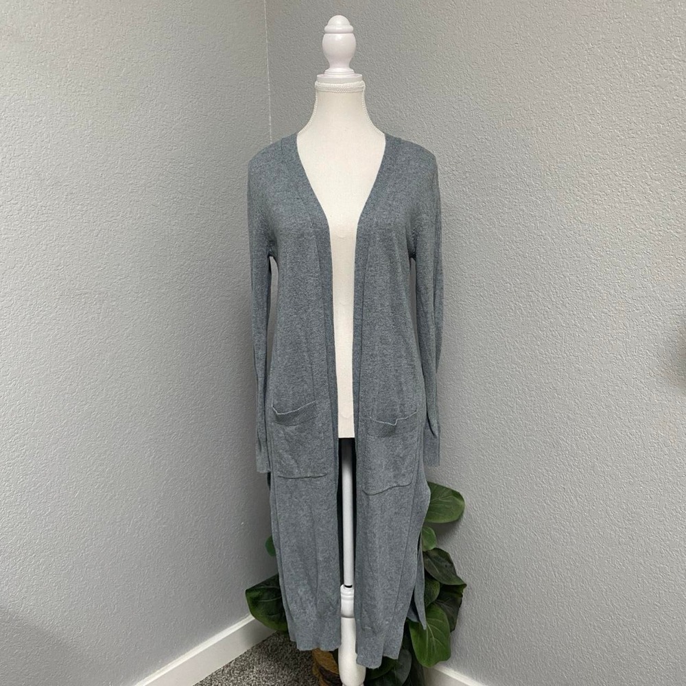 MATTY M HEATHERED BLUE DUSTER OPEN FRONT KNIT LONG CARDIGAN